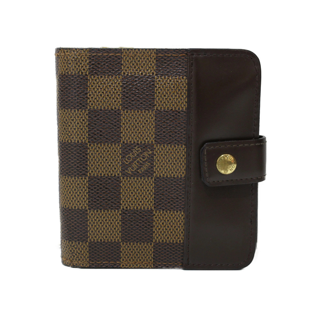 LOUIS VUITTON Compact Zip Folding Wallet Bi fold Damier Ebene Brown